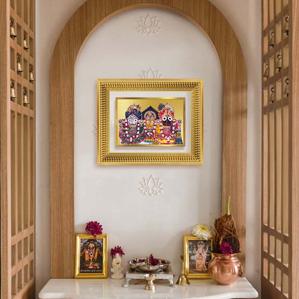 Diviniti 24K Gold Plated Jagannath Subhadra Balabhadra (Classic) Divine Wall Frame for Home Mandir & Office Decor | Luxury Spiritual Gift