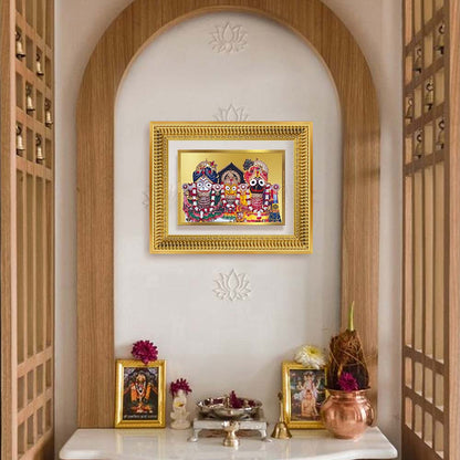 Diviniti 24K Gold Plated Jagannath Subhadra Balabhadra (Classic) Divine Wall Frame for Home Mandir & Office Decor | Luxury Spiritual Gift