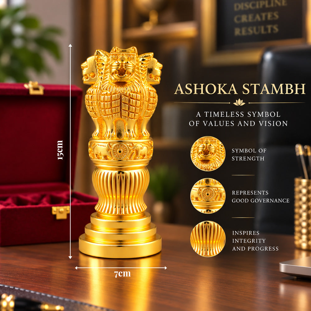 24K Gold-Plated Ashoka Stambh | Premium Gift Box | 15x7 CM