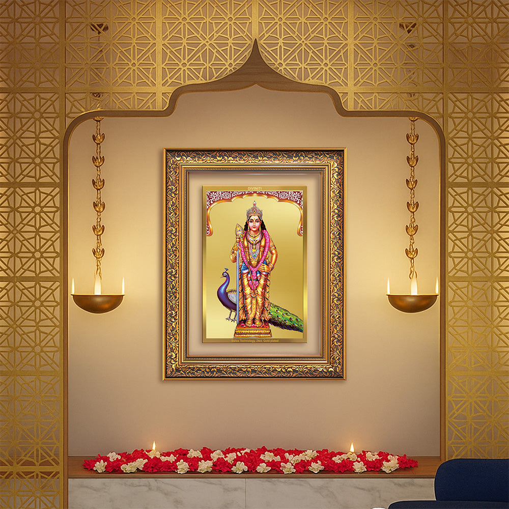 Diviniti 24K Gold Plated Murugan (Classic) Divine Wall Frame for Home Mandir & Office Decor | Luxury Spiritual Gift