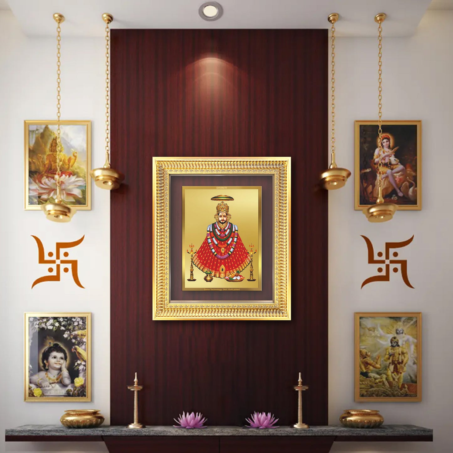 Diviniti 24K Gold Plated Khatu Shyam (Classic) Divine Wall Frame for Home Mandir & Office Decor | Luxury Spiritual Gift