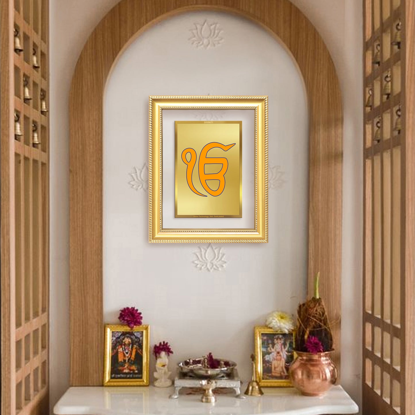 Diviniti 24K Gold Plated Ik Omkar (Classic) Divine Wall Frame for Home Mandir & Office Decor | Luxury Spiritual Gift