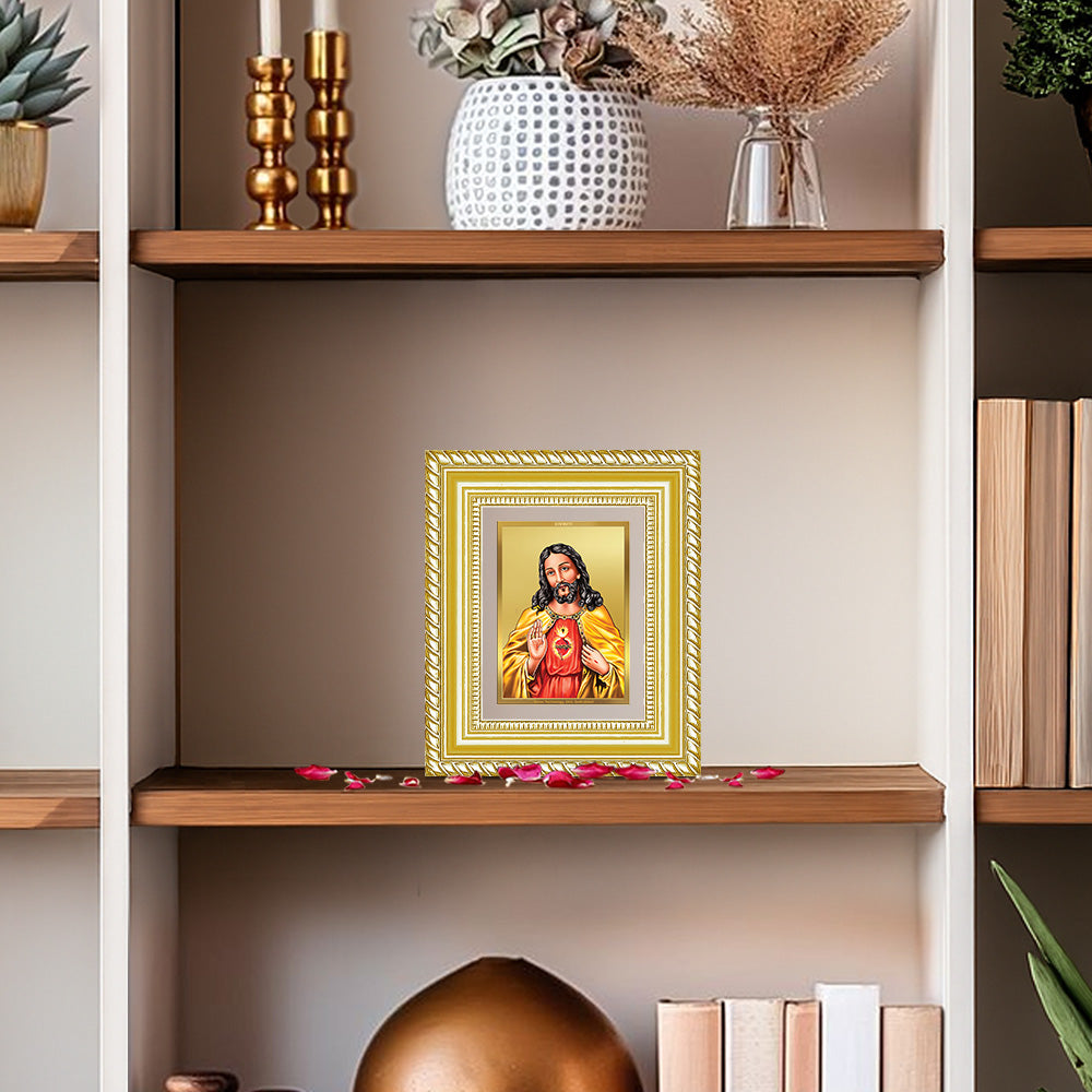 Diviniti 24K Gold Plated Jesus Christ Divine Table Top Frame for Home Mandir & Office Decor | Luxury Spiritual Gift