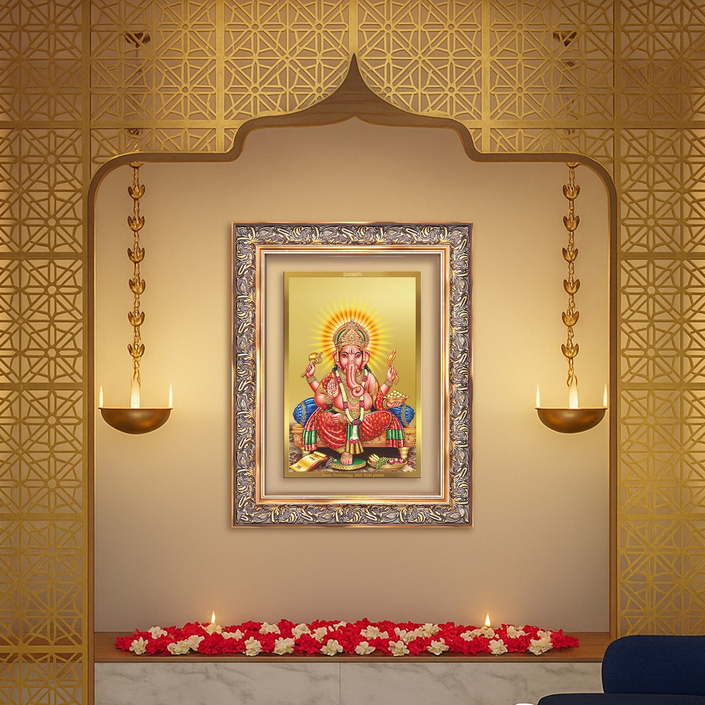 Ganesha | Lord Ganpati Wall Mount Photo Frame in 24K Gold Plated Foil