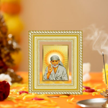 Diviniti 24K Gold Plated Sai Baba With Blessings Divine Table Top Frame for Home Mandir & Office Decor | Luxury Spiritual Gift