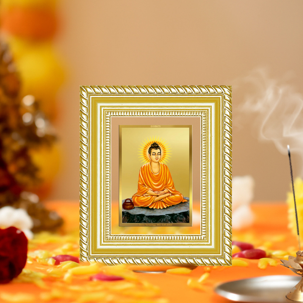 Diviniti 24K Gold Plated Buddha Divine Table Top Frame for Home Mandir & Office Decor | Luxury Spiritual Gift