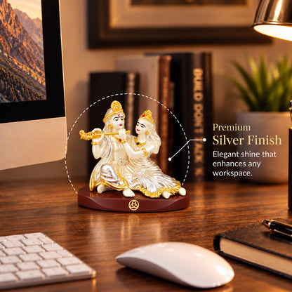 DIVINITI 999 Silver-Plated Radha Krishna Idol | Car & Home Decor | Gift Box | 6x9 CM