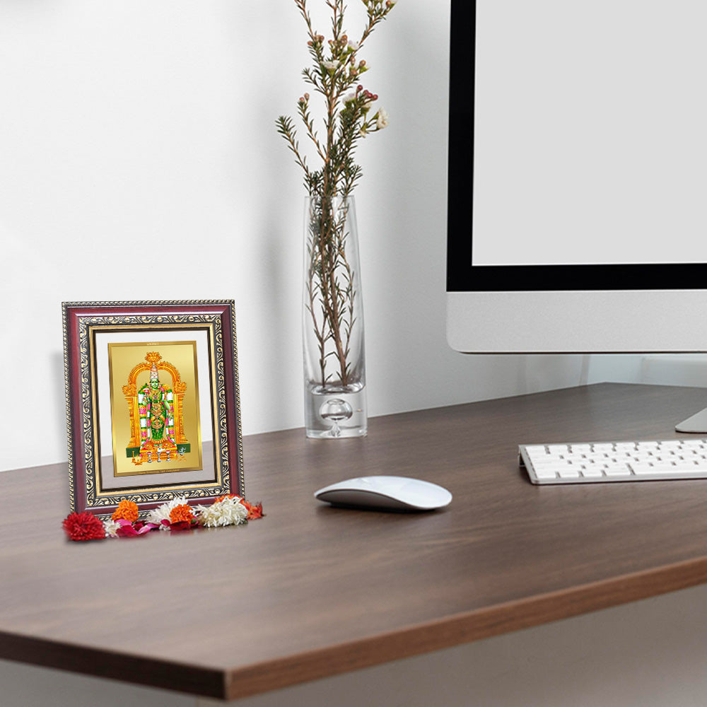 Diviniti 24K Gold Plated Meenakshi Amman (Classic) Divine Wall and Table Top Frame for Home Mandir & Office Decor | Luxury Spiritual Gift
