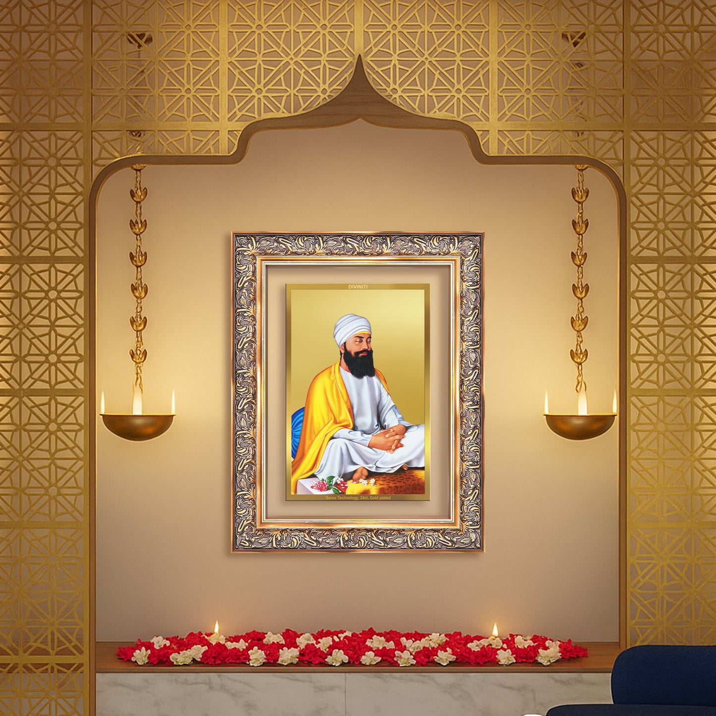 Diviniti 24K Gold Plated Guru Tegh Bahadur Sahib Ji (Classic) Sacred Sikh Wall Frame for Home Decor & Office Ambiance | Premium Spiritual Gift