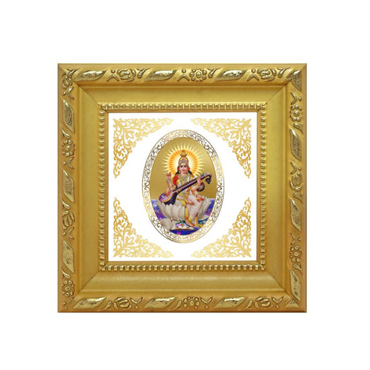 Saraswati Mata | Divine Goddess of Knowledge Royal Tabletop Photo Frame in 24K Gold Plated Foil
