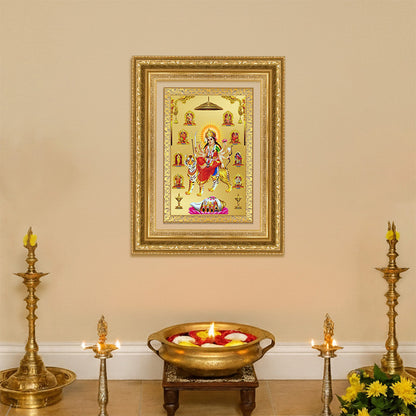 Diviniti 24K Gold Plated Nav Durga (Classic) Divine Wall Frame for Home Mandir & Office Decor | Luxury Spiritual Gift