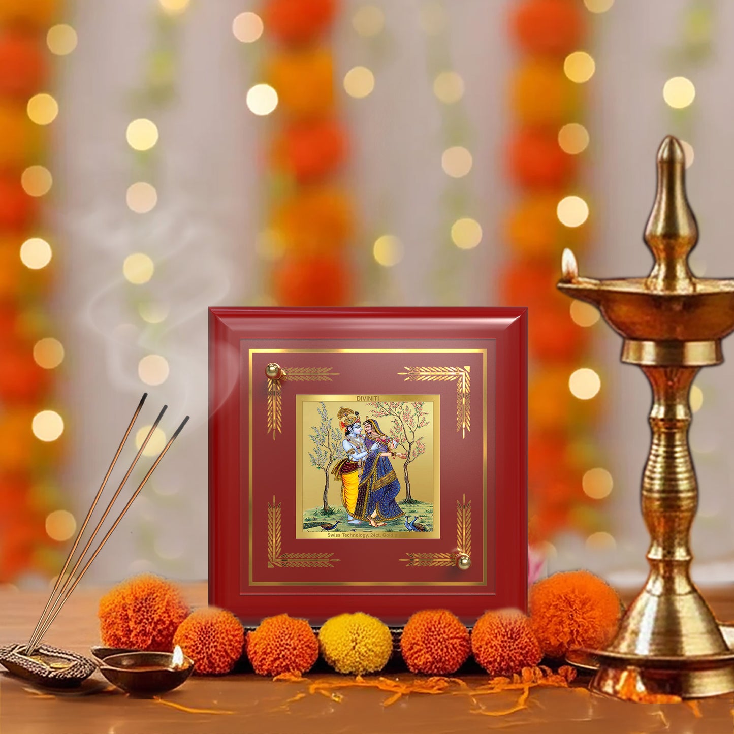 Radha Krishna | Divine Eternal Love 24K Gold Plated Photo Frame for Home Décor, Tabletop & Office | Blessings of Love, Harmony & Devotion (MDF1A)