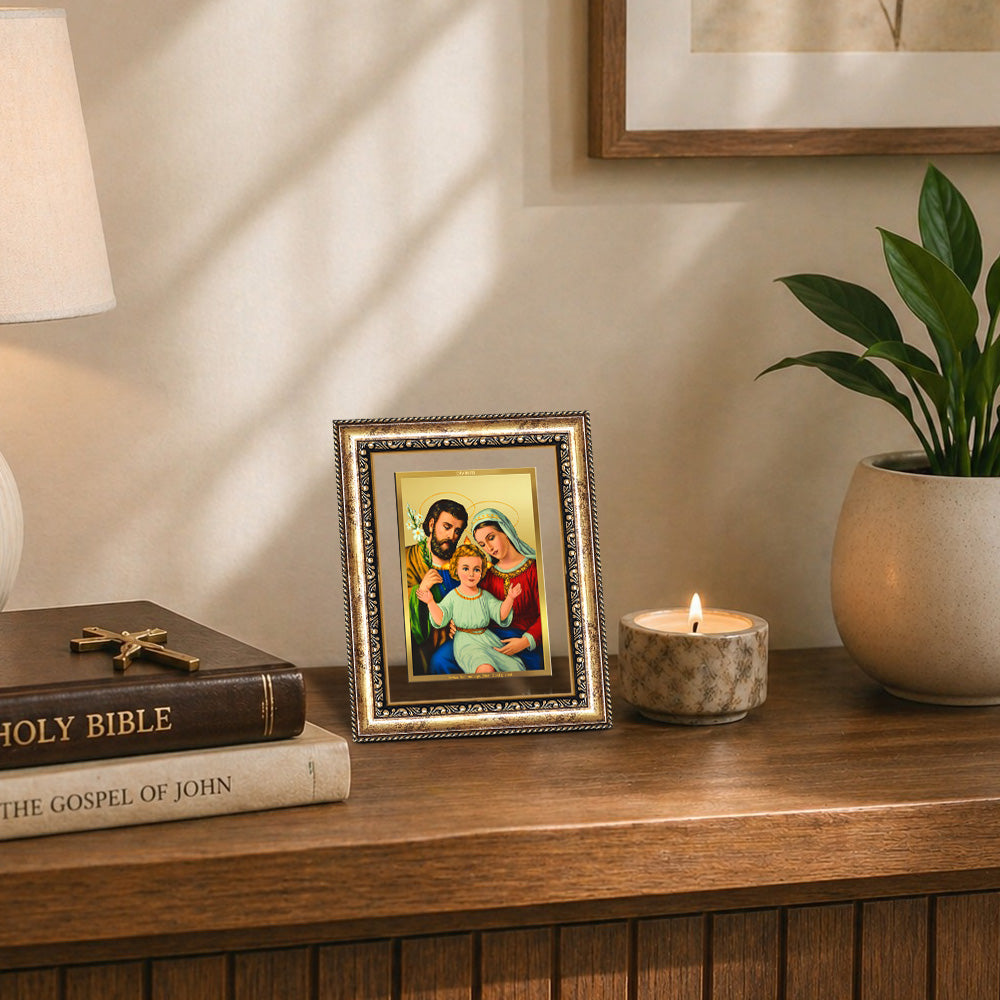 Diviniti 24K Gold Plated Holy Family (Classic) Divine Wall Frame for Home Mandir & Office Decor | Luxury Spiritual Gift