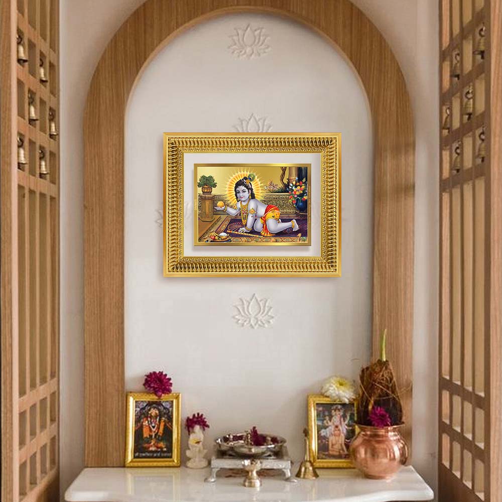 Diviniti 24K Gold Plated Laddu Gopal (Classic) Divine Wall Frame for Home Mandir & Office Decor | Luxury Spiritual Gift