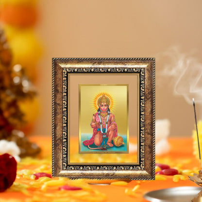 Diviniti 24K Gold Plated Ashirwad Hanuman Divine Table Top Frame for Home Mandir & Office Decor | Luxury Spiritual Gift