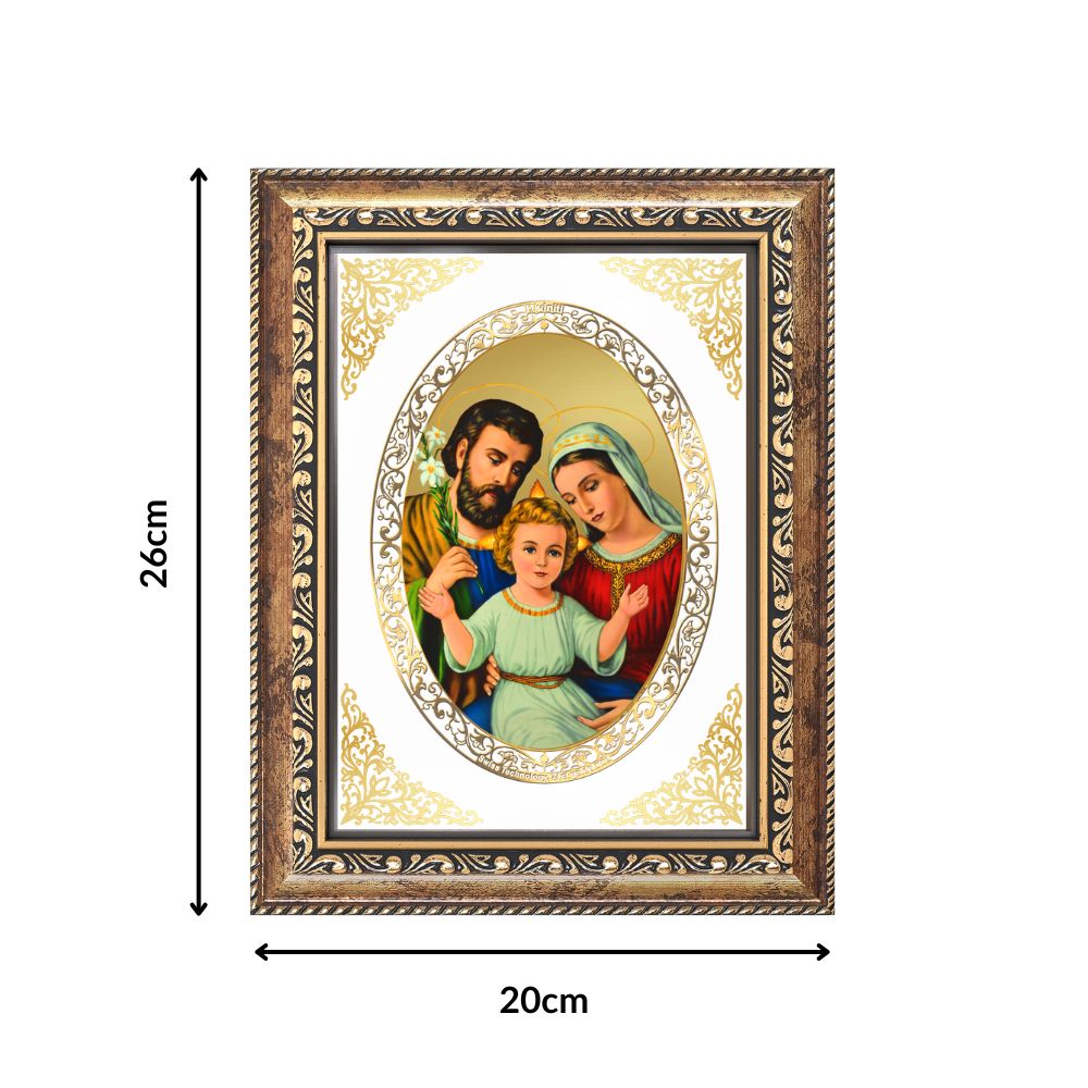 Holy Family (Jesus, Mary & Joseph) | Christian Wall & Tabletop Royal Photo Frame in 24K Gold Plated Foil