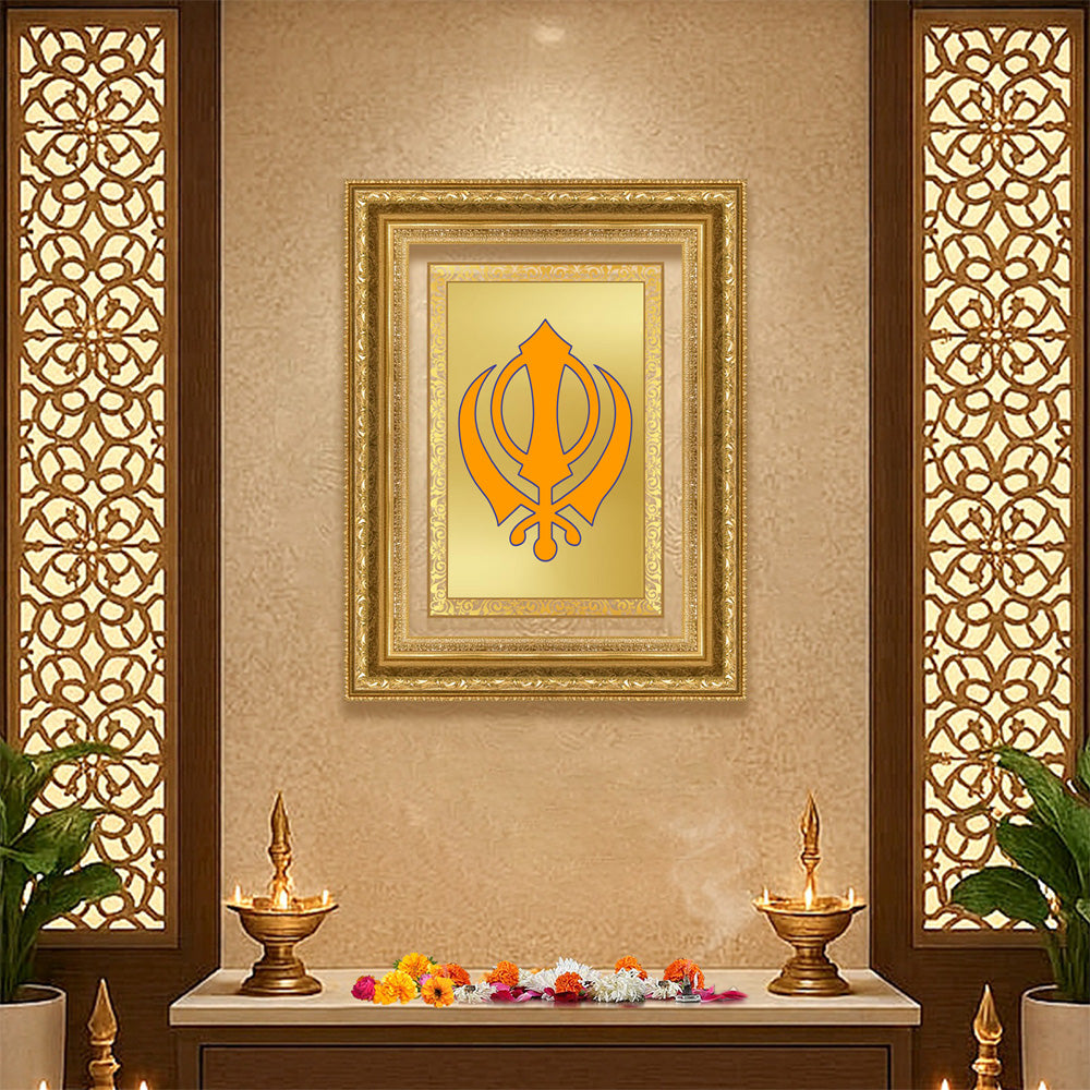 Diviniti 24K Gold Plated Khanda Sahib (Classic) Divine Wall Frame for Home Mandir & Office Decor | Luxury Spiritual Gift