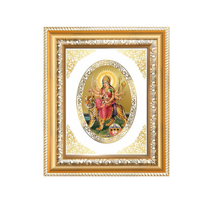 Shera Wali Mata (Vaishno Devi) with Pind Divine Blessings Sacred Royal Tabletop Frame in 24K Gold Plated Foil