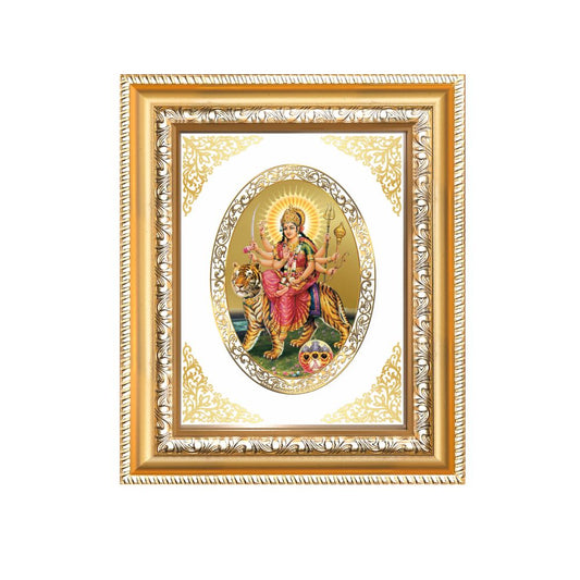 Shera Wali Mata (Vaishno Devi) with Pind Divine Blessings Sacred Royal Tabletop Frame in 24K Gold Plated Foil