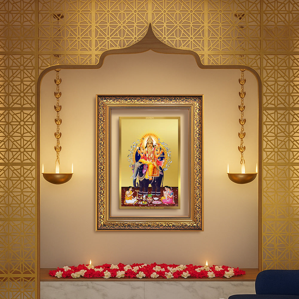 Diviniti 24K Gold Plated Vishvakarma (Classic) Divine Wall Frame for Home Mandir & Office Decor | Luxury Spiritual Gift