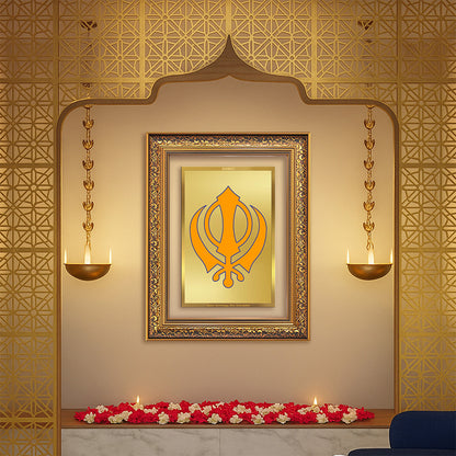 Diviniti 24K Gold Plated Khanda Sahib (Classic) Divine Wall Frame for Home Mandir & Office Decor | Luxury Spiritual Gift