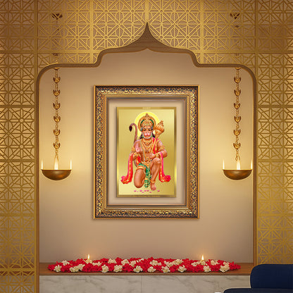 Diviniti 24K Gold Plated Hanuman With Blessings (Classic) Divine Wall Frame for Home Mandir & Office Decor | Luxury Spiritual Gift