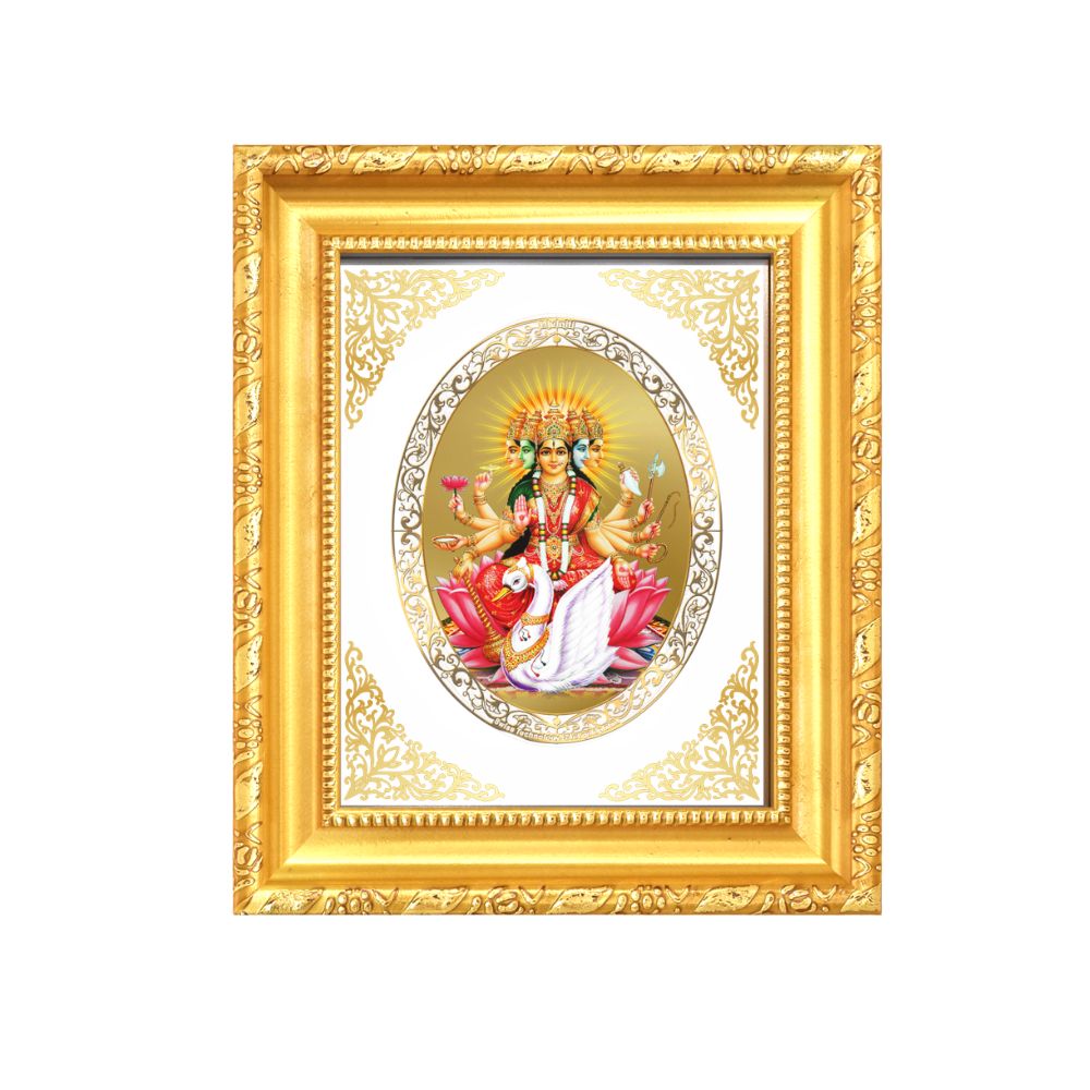 Goddess Gayatri Maa Divine Wisdom & Enlightenment Sacred Royal Tabletop Frame in 24K Gold Plated Foil