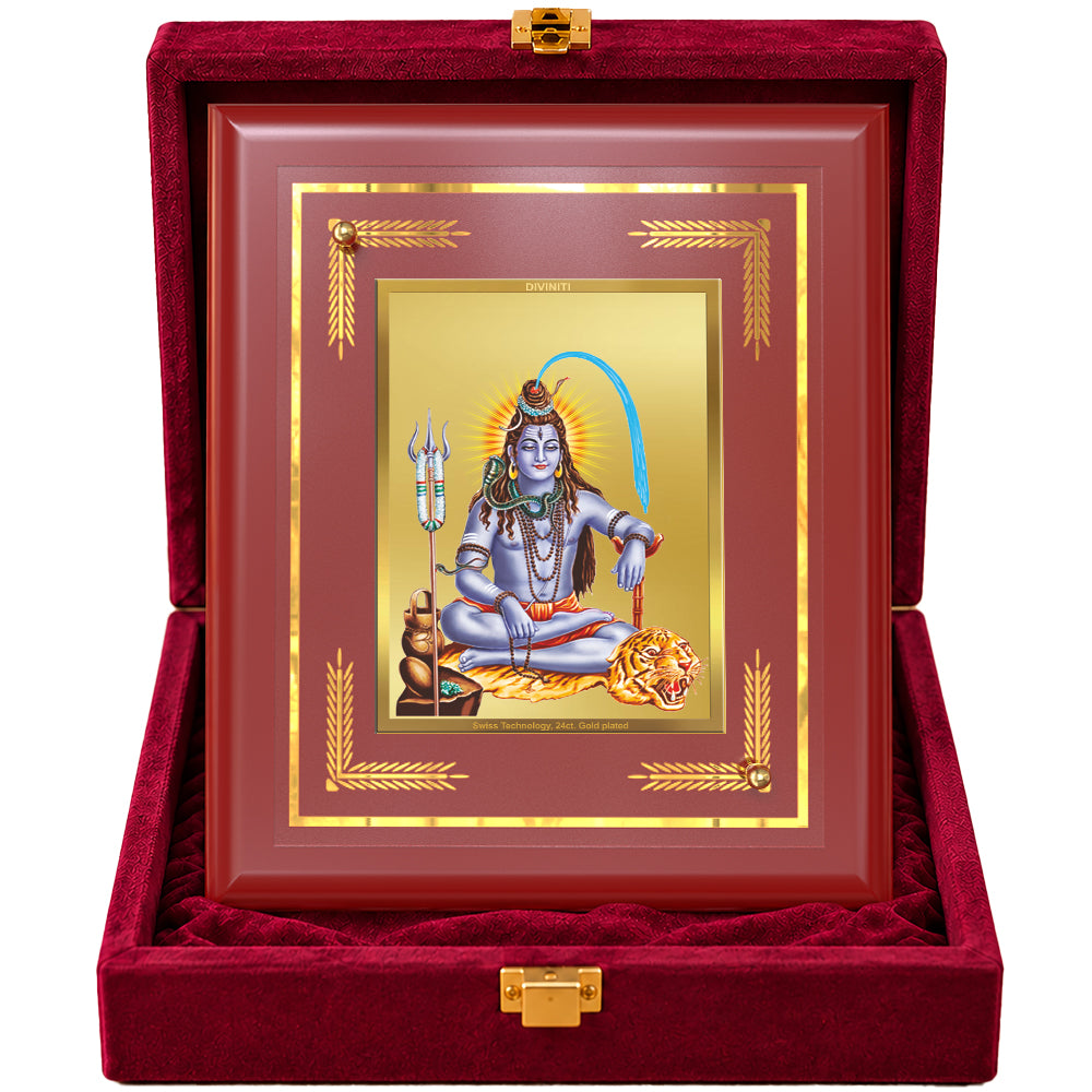 24K Gold-Plated Lord Shiva MDF Frame | Premium Gift Box | 13.5x16 CM
