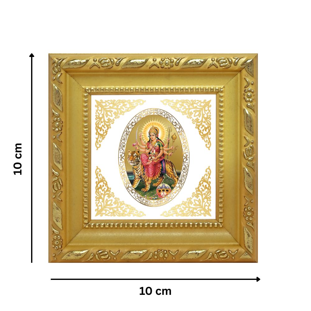 Durga Shera Wali Mata with Pind | Divine Vaishno Devi Form Royal Tabletop Photo Frame in 24K Gold Plated Foil