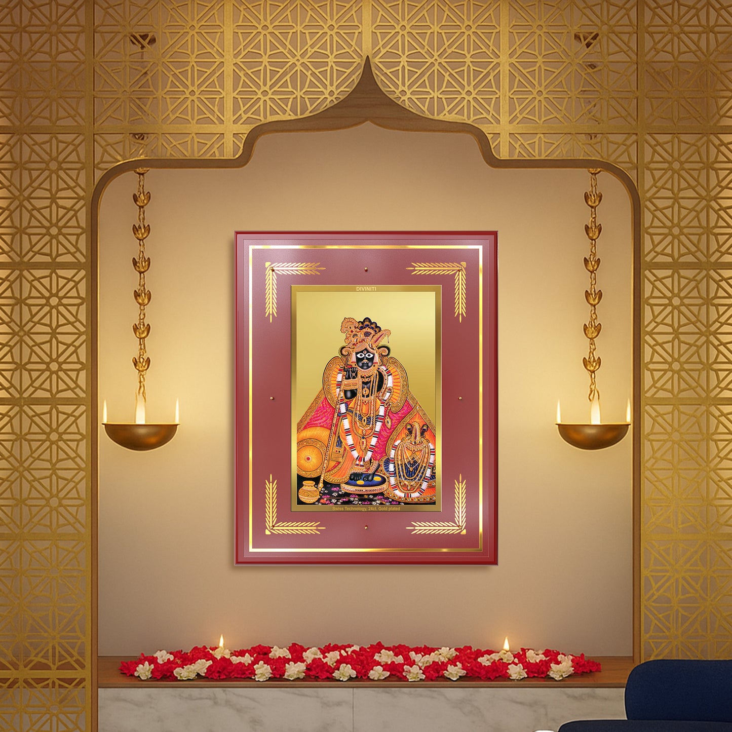 Banke Bihari | Kunjbihari Wall Mount Photo Frame in 24K Gold Plated Foil
