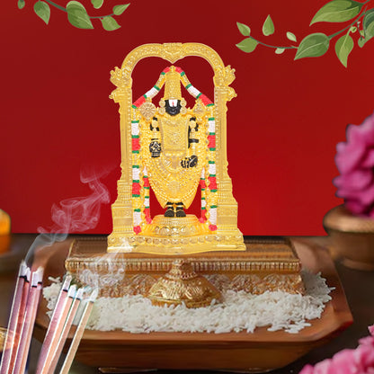 DIVINITI 24K Gold Plated Lord Tirupati Balaji Idol Statue Exquisite Divine Statue for Car Dashboard, Home Office Décor Tabletop, Pooja Room & Gift (21x14 CM)