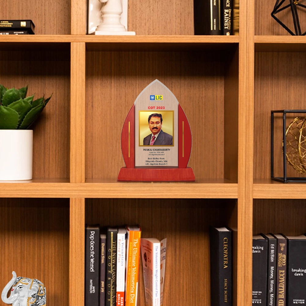 Personalized Employee Recognition Plaque Premium Wooden Flame Award with 24K Gold Plated Foil Photo and Engraved Details