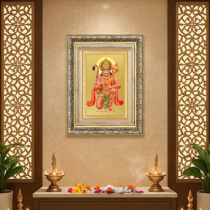 Diviniti 24K Gold Plated Hanuman With Blessings (Classic) Divine Wall Frame for Home Mandir & Office Decor | Luxury Spiritual Gift