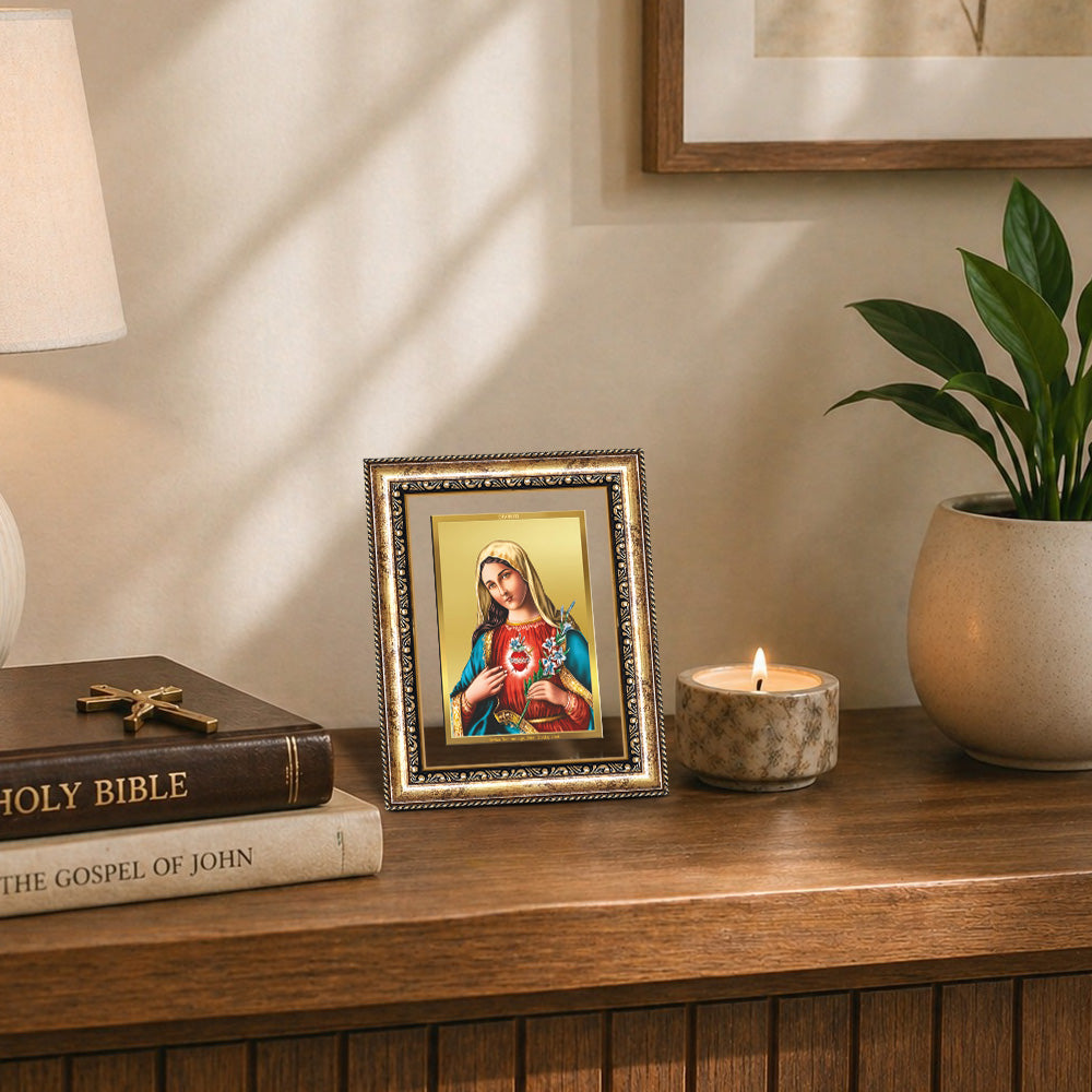 Diviniti 24K Gold Plated Mother Mary (Classic) Divine Wall Frame for Home Mandir & Office Decor | Luxury Spiritual Gift