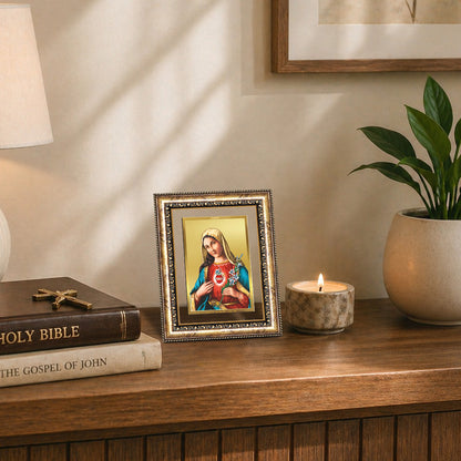Diviniti 24K Gold Plated Mother Mary (Classic) Divine Wall Frame for Home Mandir & Office Decor | Luxury Spiritual Gift