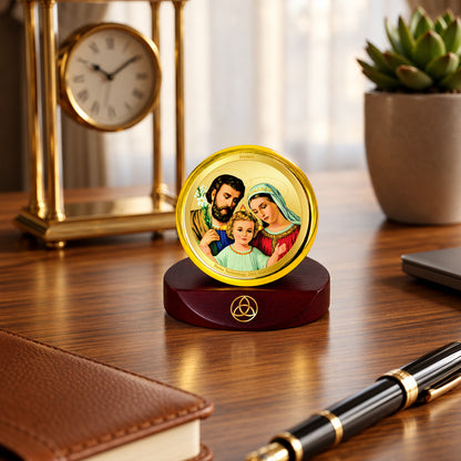 24K Gold-Plated Holy Family Car Dashboard Frame | 5x5 CM