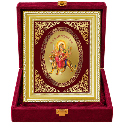 24K Gold-Plated Durga with Mantra Frame | Premium Gift Box | 26x20 CM