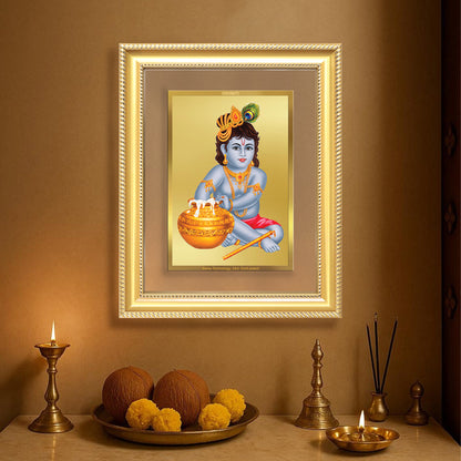 Diviniti 24K Gold Plated Bal Gopal Divine Wall Frame for Home Mandir & Office Decor | Luxury Spiritual Gift