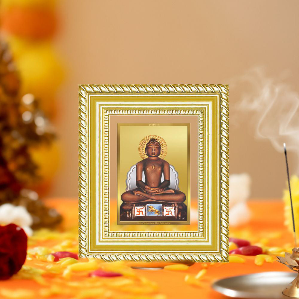 Diviniti 24K Gold Plated Mahavir Divine Table Top Frame for Home Mandir & Office Decor | Luxury Spiritual Gift