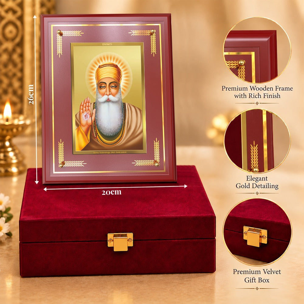 Diviniti 24K Gold Plated Guru Nanak Dev Ji Blessing Photo Frame | Peace, Wisdom & Divine Grace