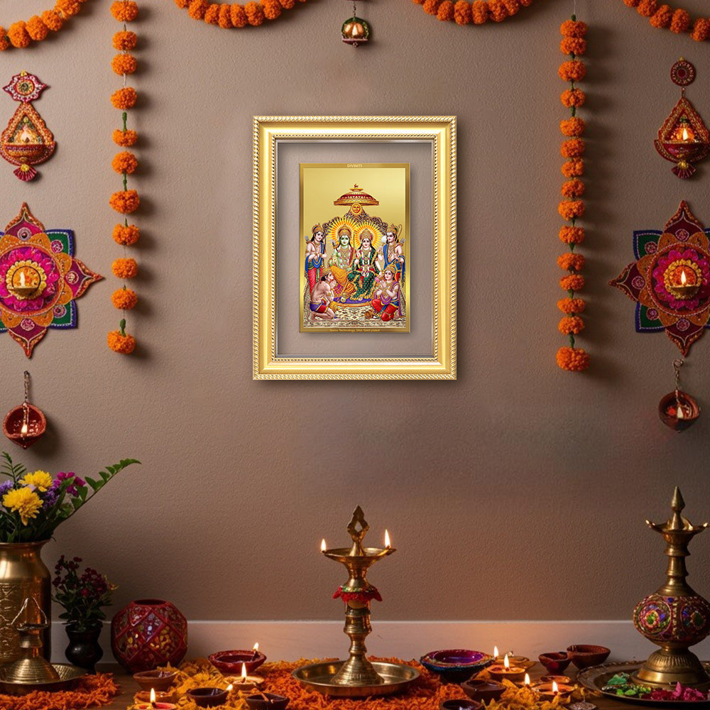Diviniti 24K Gold Plated Ram Darbar Divine Wall Frame for Home Mandir & Office Decor | Luxury Spiritual Gift