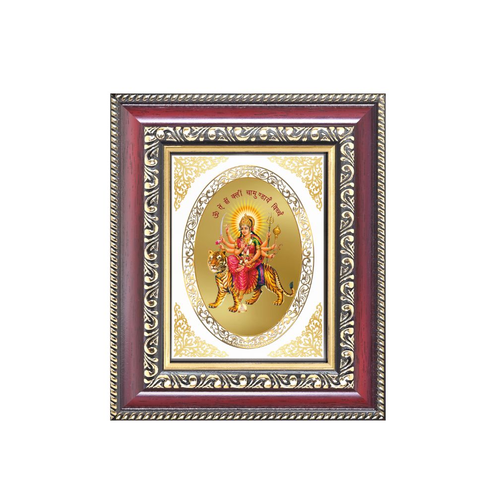 Goddess Durga Mata with Sacred Mantra Divine Shakti Protection Royal Tabletop Frame in 24K Gold Plated Foil