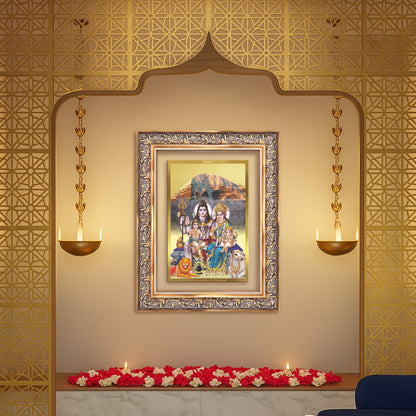 Diviniti 24K Gold Plated Shiv Parivar (Classic) Divine Wall Frame for Home Mandir & Office Decor | Luxury Spiritual Gift