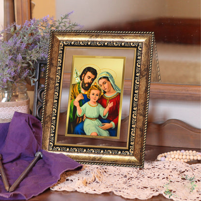 Diviniti 24K Gold Plated Holy Family (Classic) Divine Wall and Table Top Frame for Home Mandir & Office Decor | Luxury Spiritual Gift