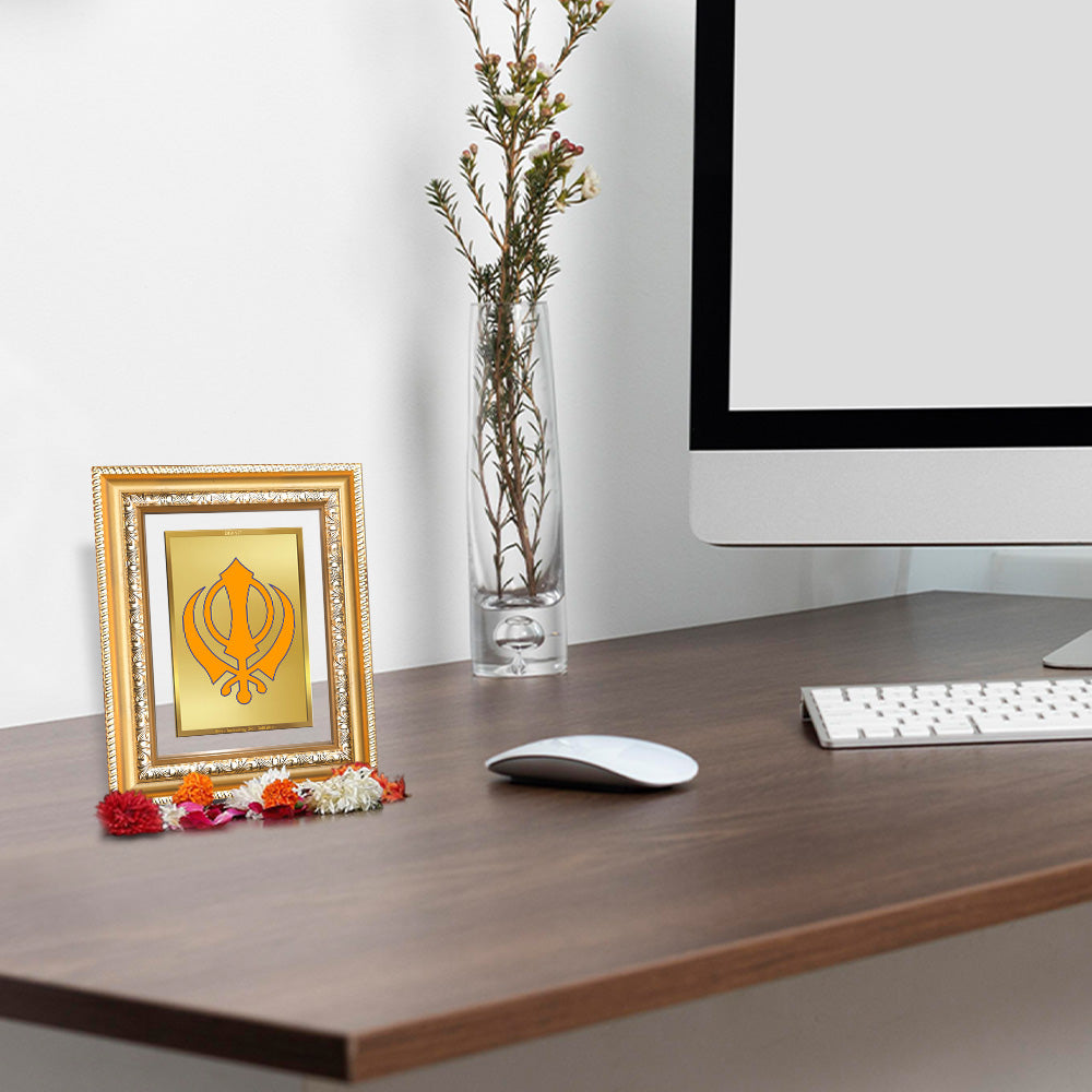 Diviniti 24K Gold Plated Khanda Sahib (Classic) Divine Wall and Table Top Frame for Home Mandir & Office Decor | Luxury Spiritual Gift