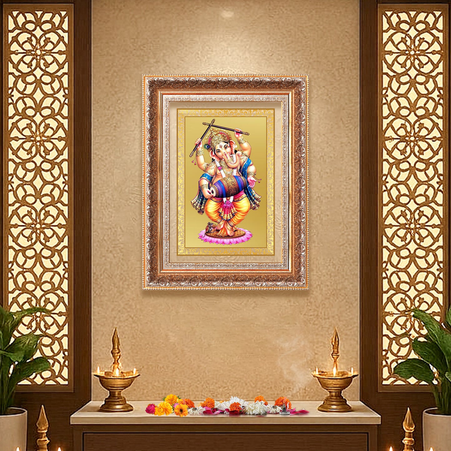 Dancing Ganesha | Nritya Ganapati Wall Photo Frame in 24K Gold Plated Foil