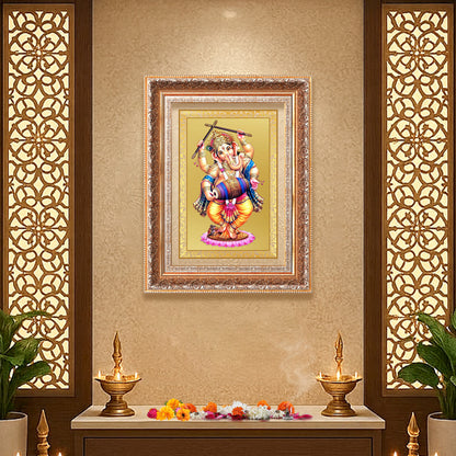 Dancing Ganesha | Nritya Ganapati Wall Photo Frame in 24K Gold Plated Foil