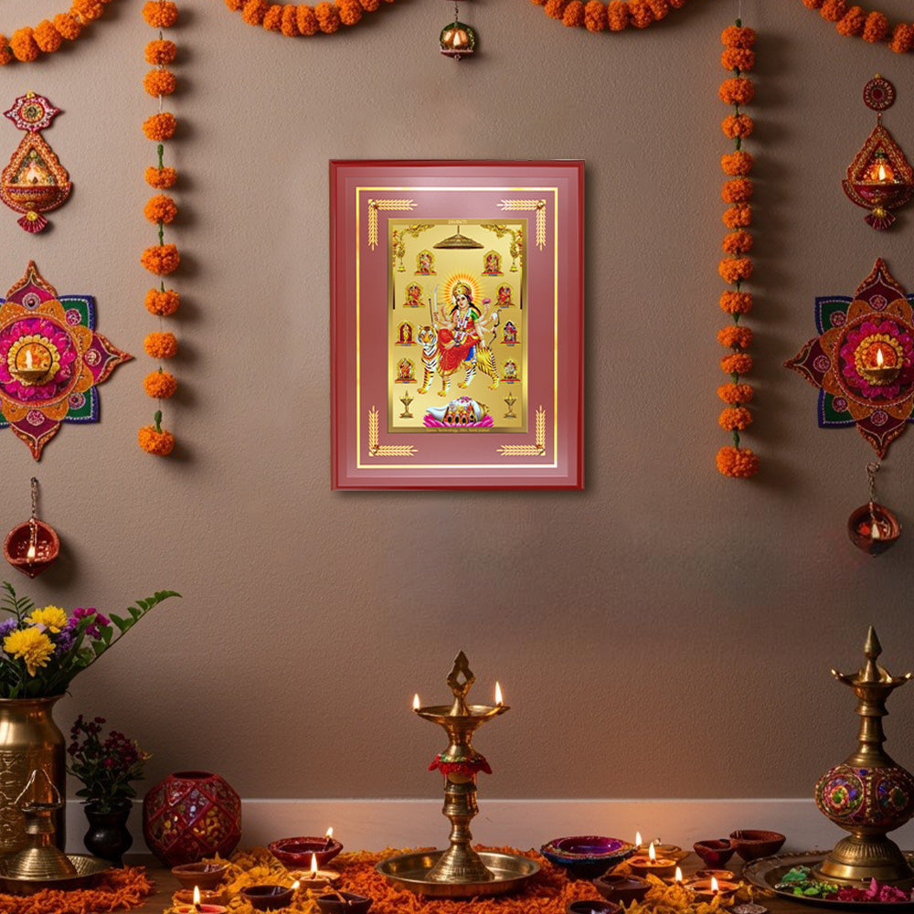 Diviniti 24K Gold Plated Nav Durga Blessing Tabletop Photo Frame | Strength, Protection & Divine Grace