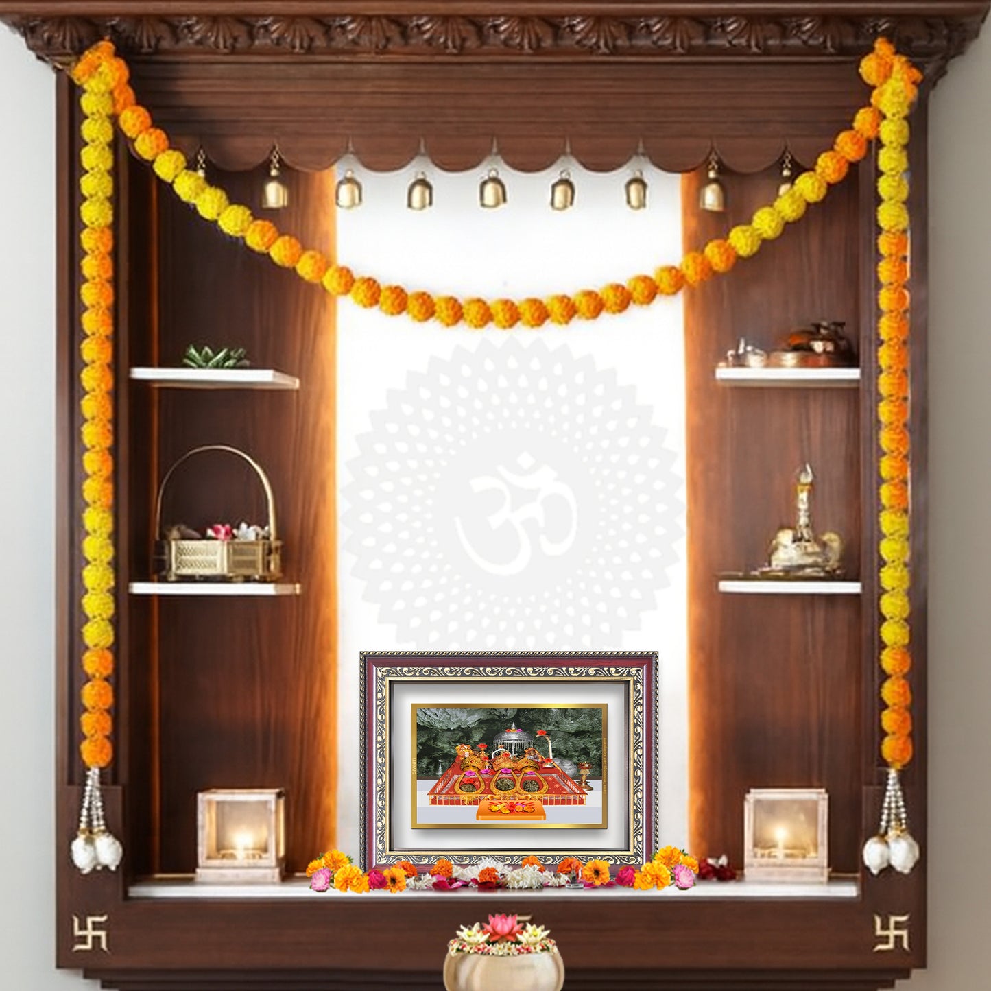 Diviniti 24K Gold Plated Mata Ka Darbar (Classic) Divine Wall Frame for Home Mandir & Office Decor | Luxury Spiritual Gift