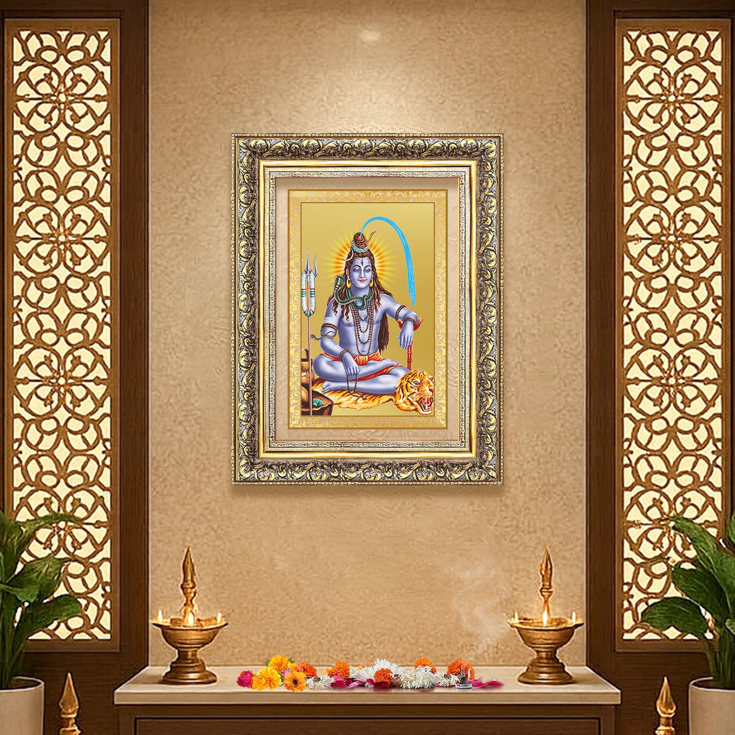 Diviniti 24K Gold Plated Shiva (Classic) Divine Wall Frame for Home Mandir & Office Decor | Luxury Spiritual Gift